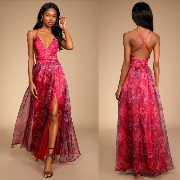 NWOT Romance That Wows Magenta Floral Print Organza Maxi Dress - Picture 10 of 11